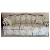 Floral Upholstered Sofa w/Wood Trim and Pillows