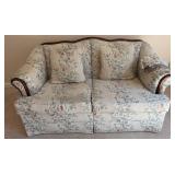 Floral Upholstered Wood Trim Loveseat Sofa