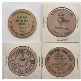 4pc Vintage Wooden Nickels & Tokens