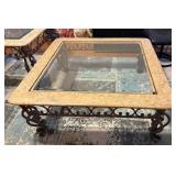 Square Glass Top Coffee Table w/ Stone Trim