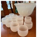 Frosted Glass Punch Bowl w/ 12 Cups