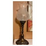 Etched Glass and Metal Table Lamp w/ Floral Motif
