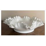 Fenton White Ruffled Edge Art Glass Bowl