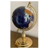 Gemstone Inlaid World Globe w/ Brass Base