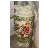 Ceramic Vase w/ Raised Figures and Floral Motif