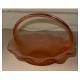 Pink Depression Glass Basket w/ Ruffled Edge