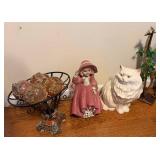 Decor Ceramic Girl, Cat, Giraffe, and Bowl Set