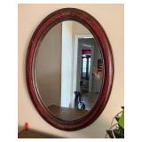 Oval Wall Mirror w/ Red Floral Frame