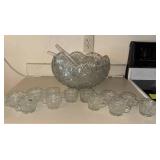 Pressed Glass Punch Bowl Set w/ 12 Cups