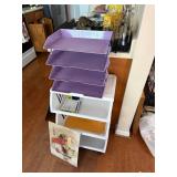 Purple Desktop File Trays w/ White Rolling Cart