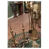 Brass Fireplace Andirons w/ Tool Set