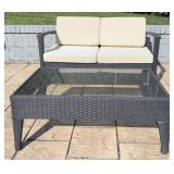 Outdoor Wicker Loveseat & Glass Table