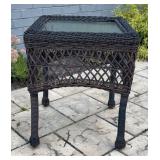Square Wicker Side Table w/ Glass Top