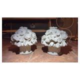 Pair Cement Floral Basket Sculptures
