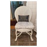 White Wicker Side Chair w/Cushion