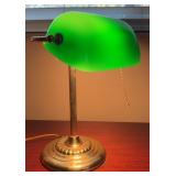 Brass Desk Lamp w/ Green Glass Shade