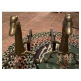 Pair Brass Duck Head Fireplace Andirons