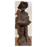 Figurative Sculpture of Boy w/ Leaf Bowl