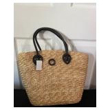 Woven Straw Tote with Leather Handles