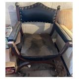 Wood and Leather Chair, 33.5 Tall