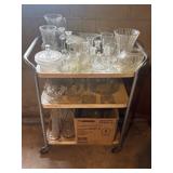 Metal Cart with Glassware Set