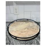 Wood and Metal Round Tray 15.5