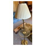 Brass Floor Lamp w/ Glass Tray & Shade, ~59"