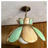 Green & Cream Stained Glass Pendant Light Fixture