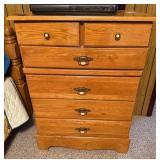 Oak Chest w/ Brass Handles, 6 Drawers