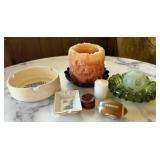 Decorative Ashtrays, Candle, Jade Ball, Clock Lot