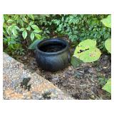 Pair Concrete Planters w/ Flags & Cauldron Pot