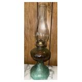 Vtg. Green Glass Oil Lamp
