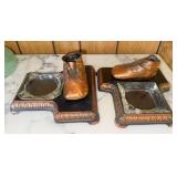 Bronzed Baby Shoe Ashtrays w/ Glass Inserts Pair