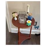 Round Wooden Table with Decorative Items