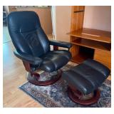 Black Leather Recliner Chair w/ Ottoman