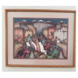 Framed Pueblo Scene Print w/Mountains