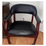 Black Vinyl Office Armchair w/Wood Frame & Casters