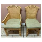 Pair Woven Rattan Arm & Side Chairs w/Cushions