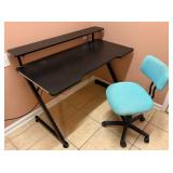 Desk w/ Shelf & Blue Office Chair