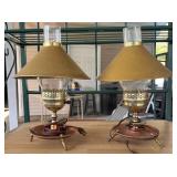 Pair Brass and Copper Electric Table Lamps