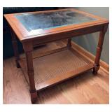 Wood Side Table w/ Glass Top and Shelf