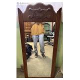 Rectangular Wood-Framed Mirror w/ Ornate Crest