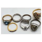 7 Gold Tone & Silver Tone Rings w/ Stones