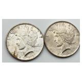 2pc 1923 Peace Silver Dollars