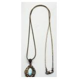 Sterling Necklace w/ Blue Stone Pendant
