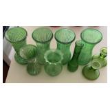 Green Glass Vases & Candle Holders Assortment