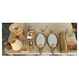 Eclectic Mix Decor: Mirrors, Lamp, Vase, Ephemera