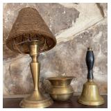 Brass Table Lamp, Bell w/ Wood Handle, & Bowl