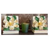 Floral Magnolia Bookends w/ Green Votive
