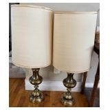 Pair Brass Table Lamps w/ Drum Shades